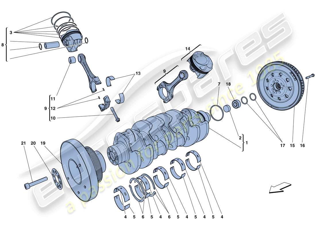 ferrari gtc4 lusso t (rhd) crankshaft - connecting rods and pistons part diagram