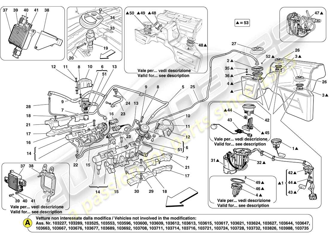 ferrari california (europe) fuel pump and connector pipes part diagram