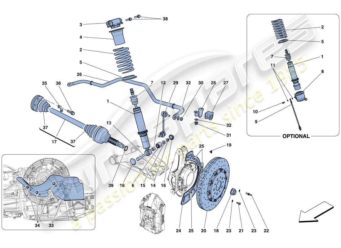 ferrari gtc4 lusso (rhd) rear suspension - shock absorber and brake disc part diagram