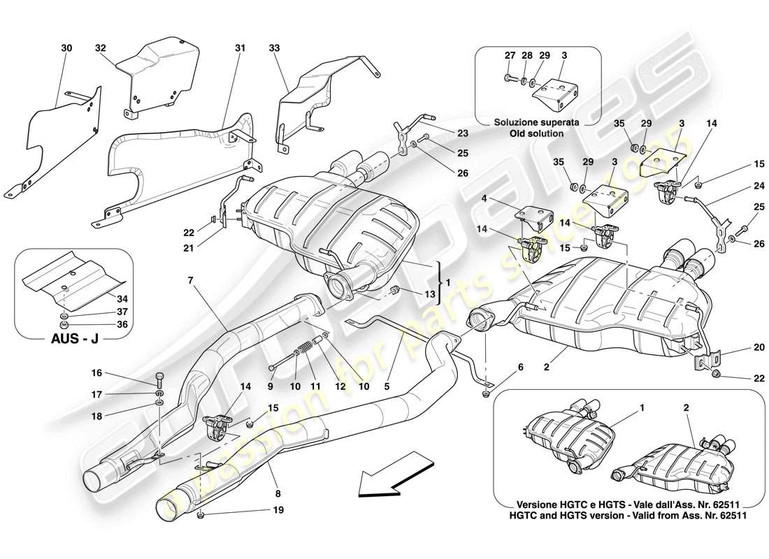 ferrari 612 sessanta (usa) rear exhaust system part diagram