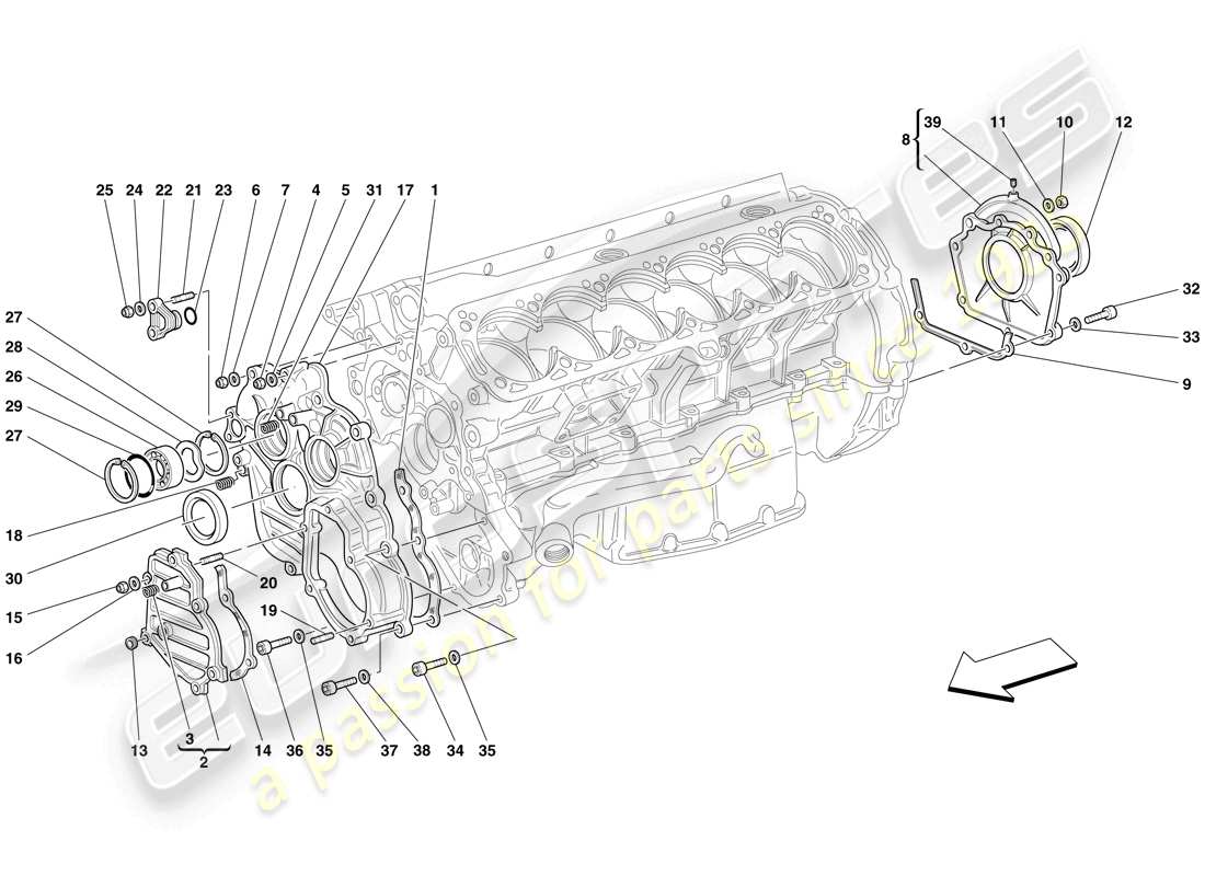 ferrari 612 sessanta (usa) crankase - covers part diagram