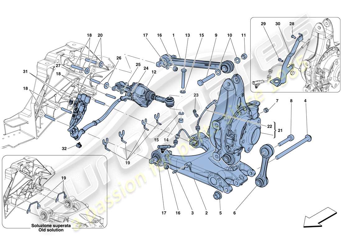 ferrari gtc4 lusso (rhd) rear suspension - arms part diagram