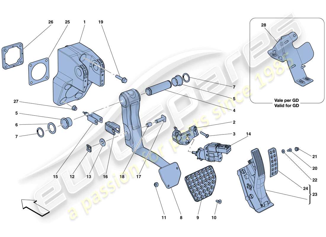 ferrari gtc4 lusso (rhd) complete pedal board assembly part diagram