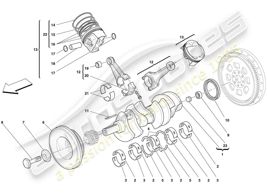 ferrari f430 scuderia (europe) crankshaft - connecting rods and pistons part diagram