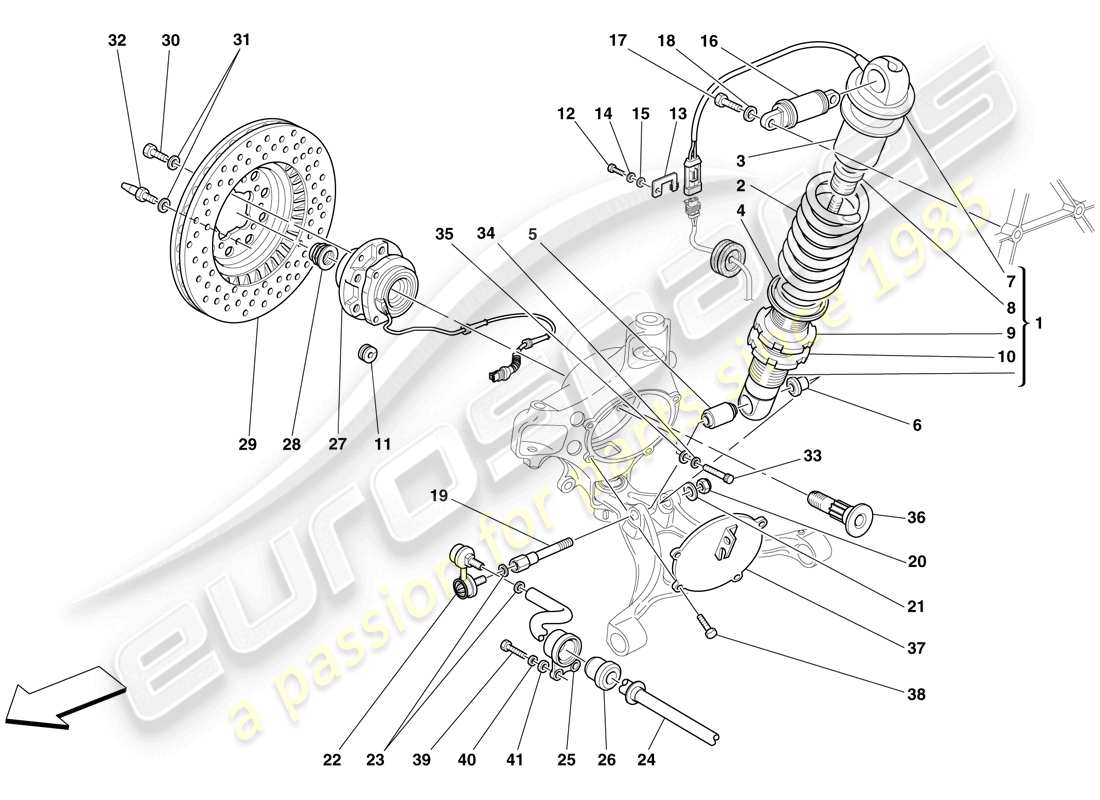 ferrari f430 spider (usa) front suspension - shock absorber and brake disc part diagram