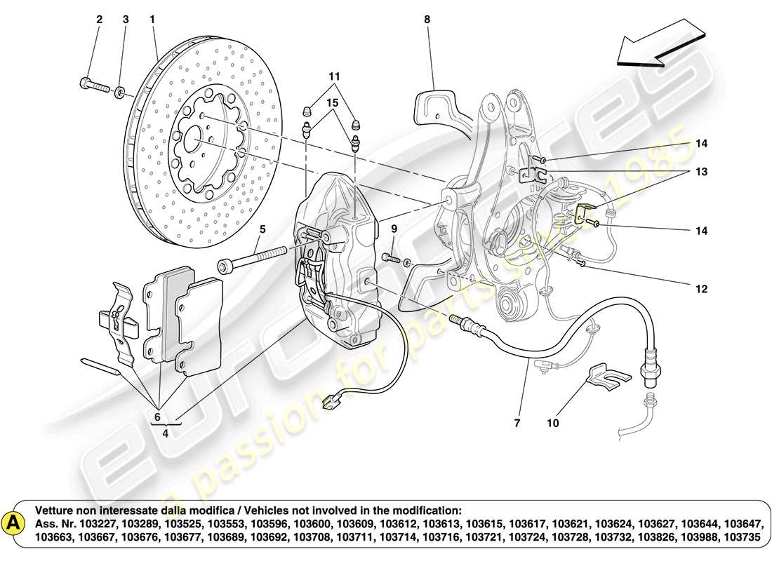 ferrari california (rhd) rear wheel brake system components part diagram