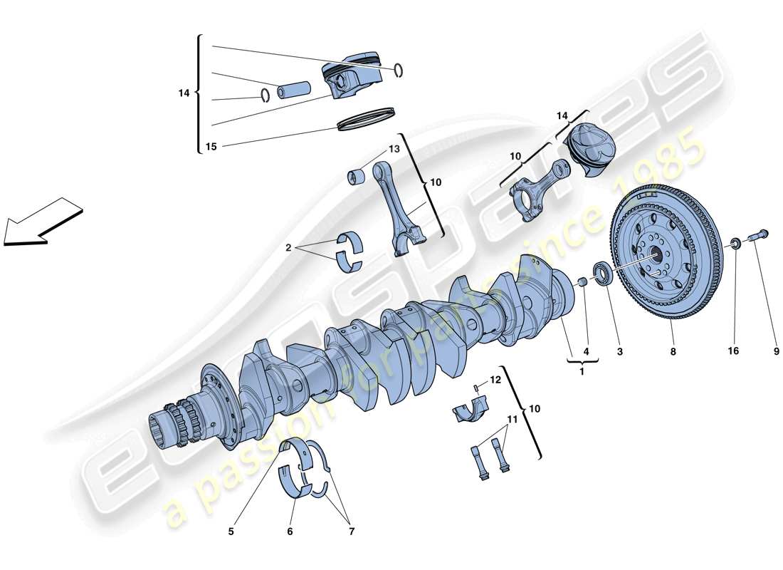 ferrari gtc4 lusso (europe) crankshaft - connecting rods and pistons part diagram