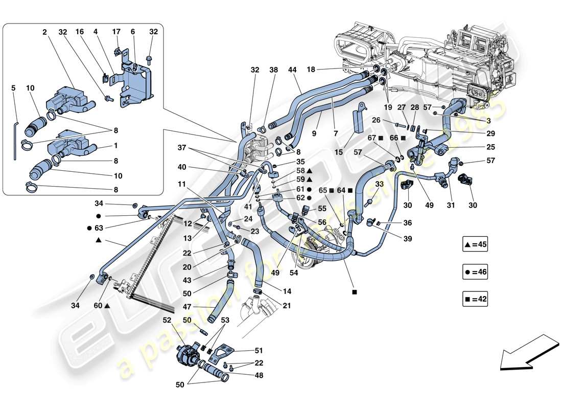 ferrari gtc4 lusso (usa) ac system - water and freon part diagram