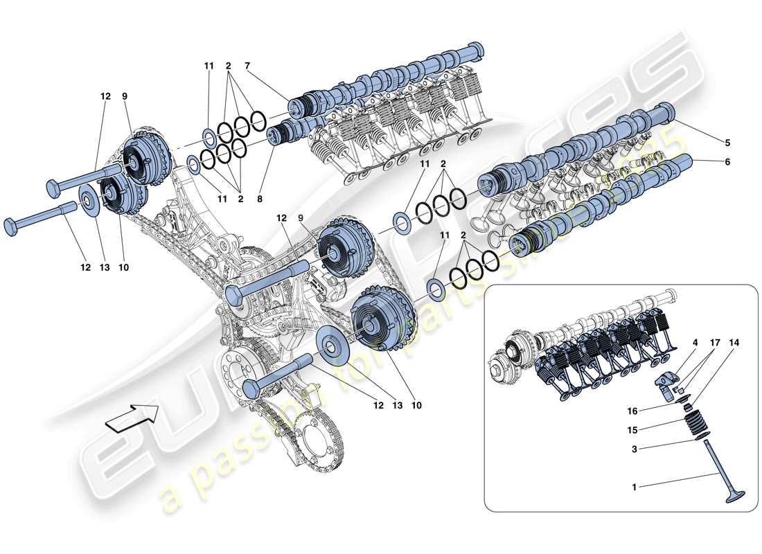 ferrari california t (europe) timing system - camshafts and valves part diagram