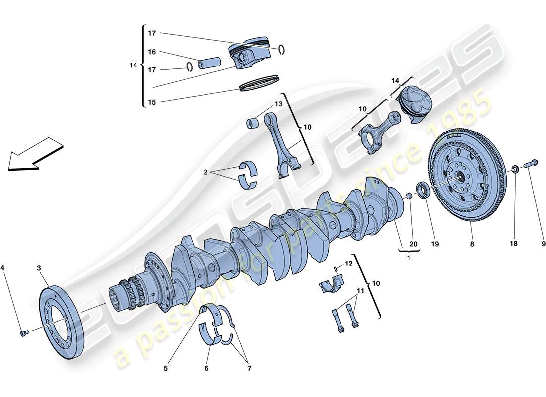 ferrari ff (rhd) crankshaft - connecting rods and pistons part diagram