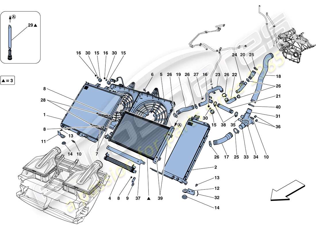 ferrari ff (rhd) cooling - radiators and air ducts part diagram