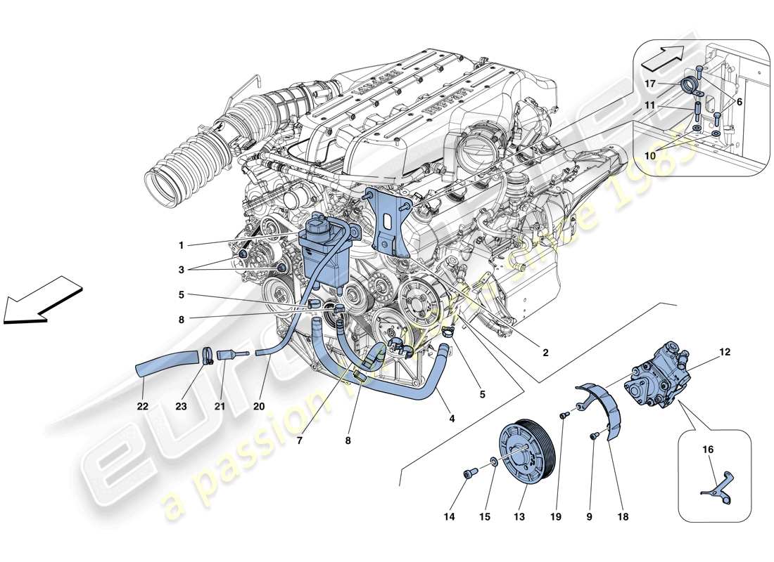 ferrari gtc4 lusso (rhd) power steering pump and reservoir part diagram