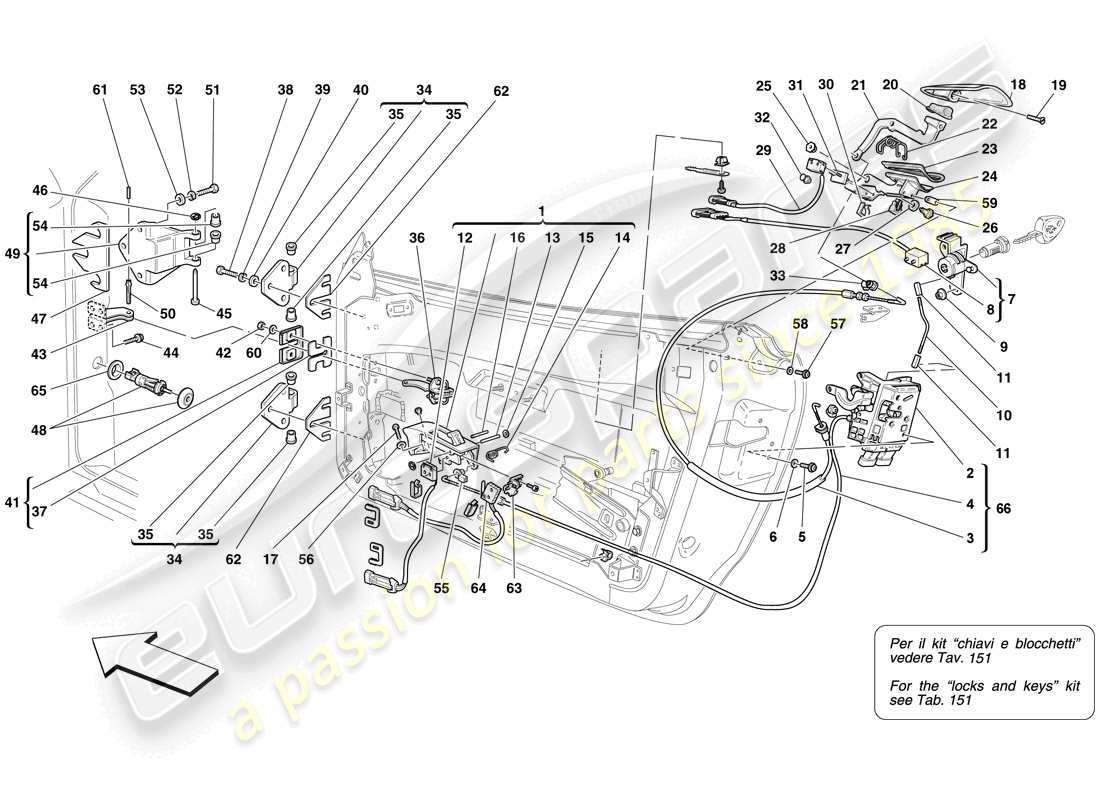 ferrari f430 spider (usa) doors - opening mechanism and hinges part diagram