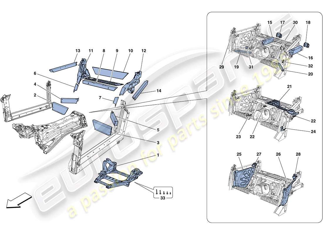 ferrari ff (rhd) structures and elements, rear of vehicle part diagram