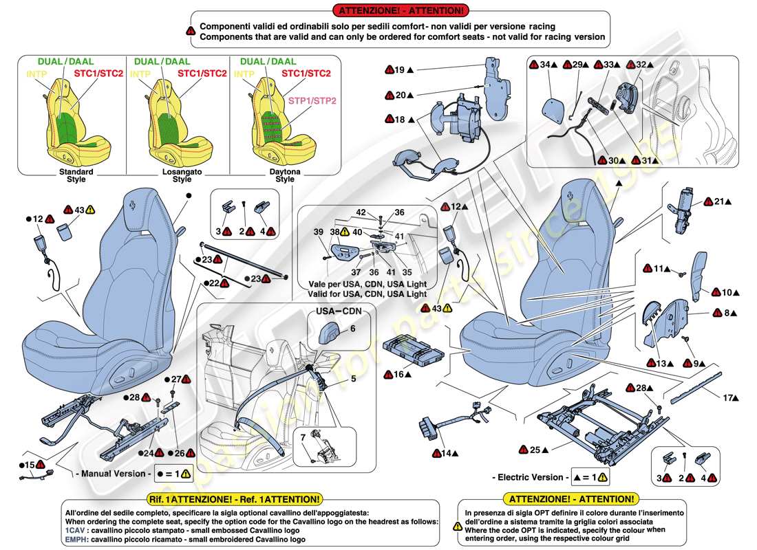 ferrari 488 gtb (rhd) seats - seat belts, guides and adjustment part diagram