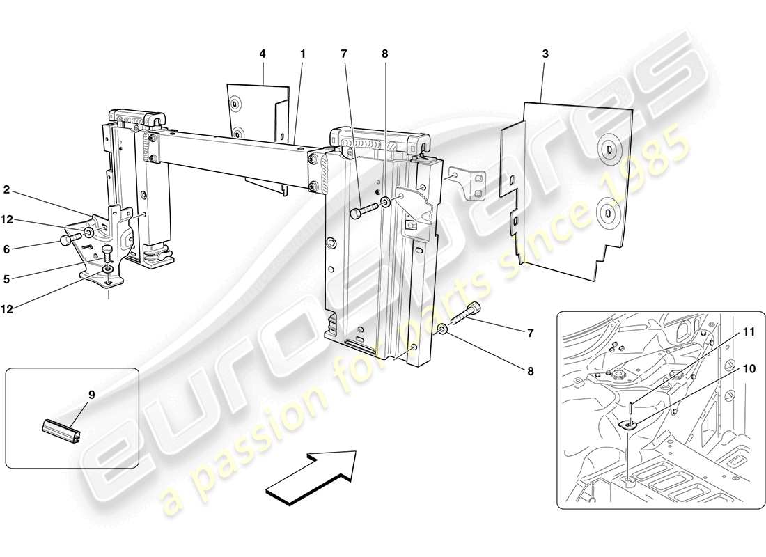 ferrari california (europe) electric roof: rollbar and accessories part diagram