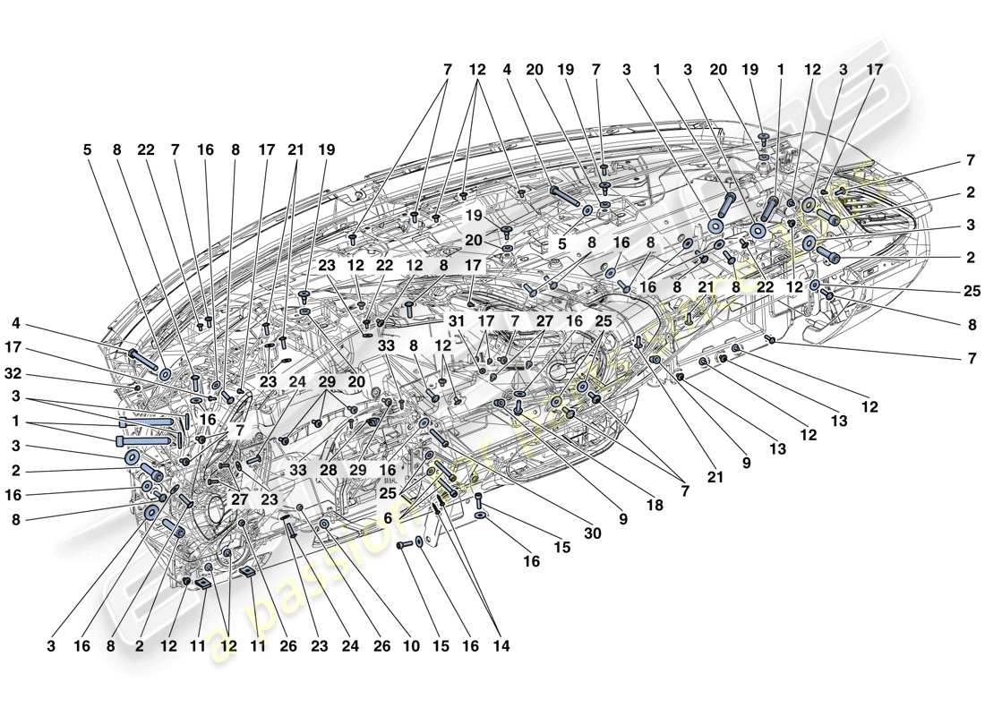 ferrari 488 spider (usa) dashboard fastenings part diagram