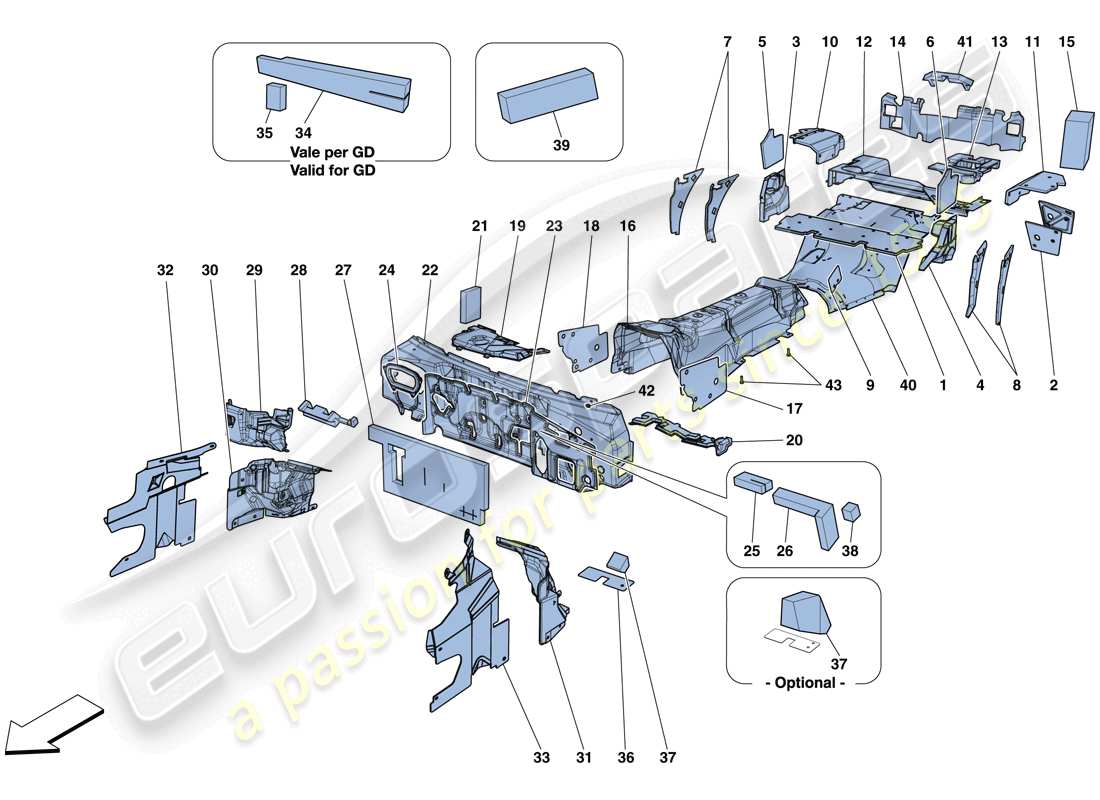 ferrari gtc4 lusso t (rhd) insulation part diagram