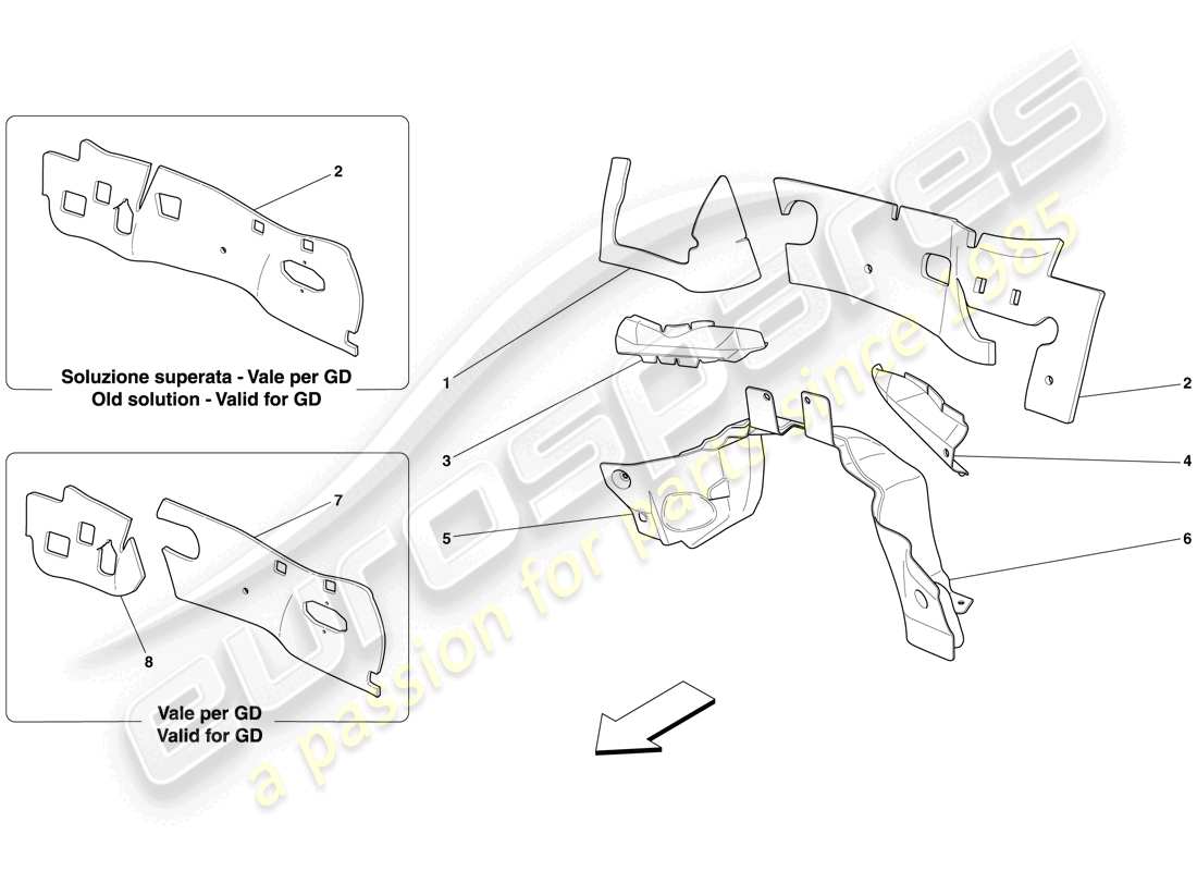 ferrari 612 sessanta (usa) engine compartment firewall insulation part diagram