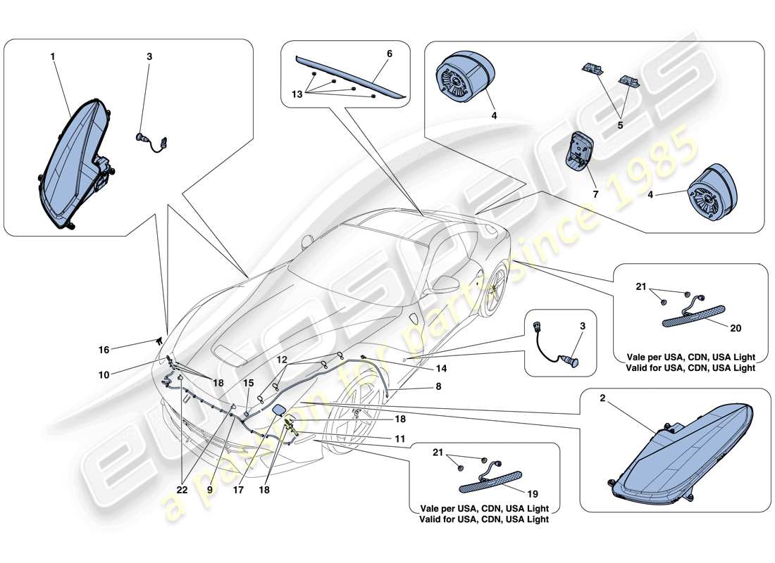 ferrari f12 berlinetta (rhd) headlights and taillights part diagram