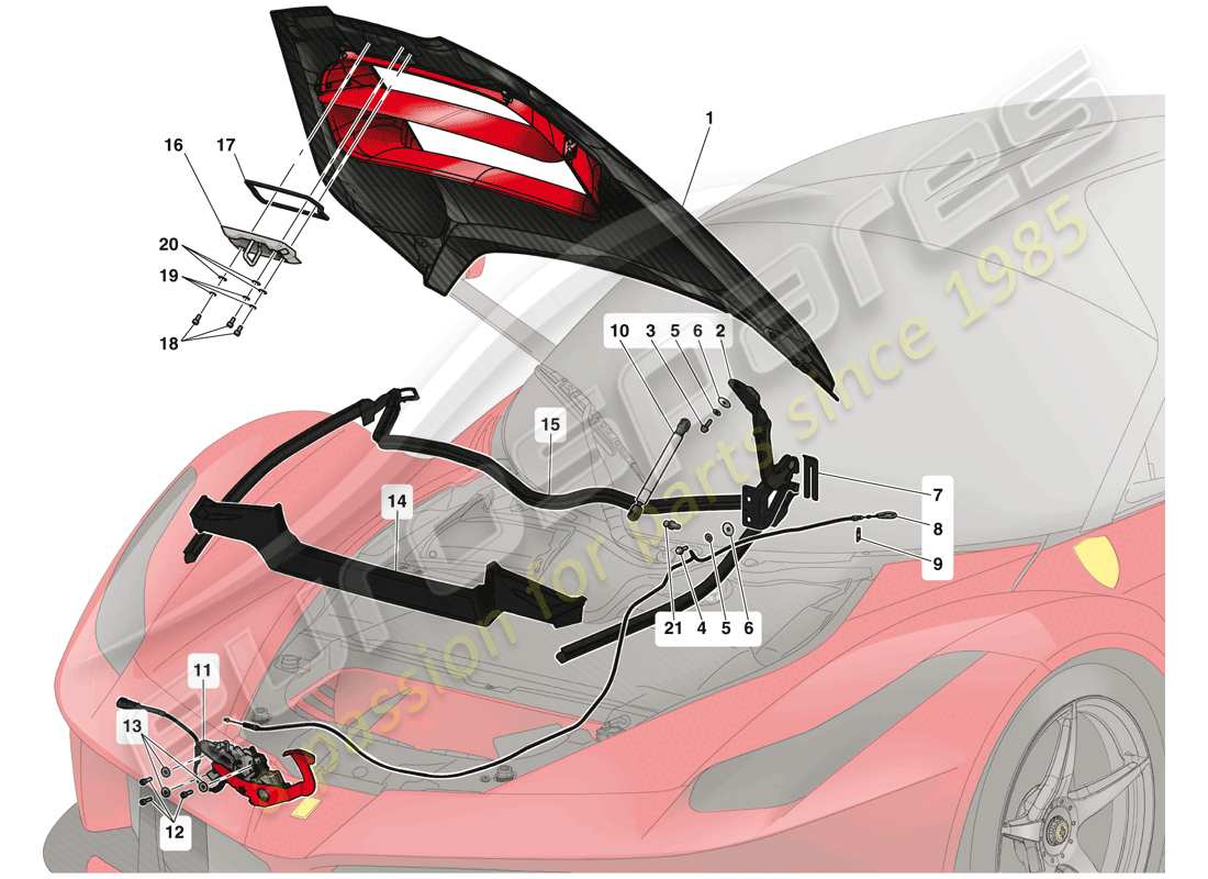 ferrari laferrari (europe) front lid and release mechanism part diagram