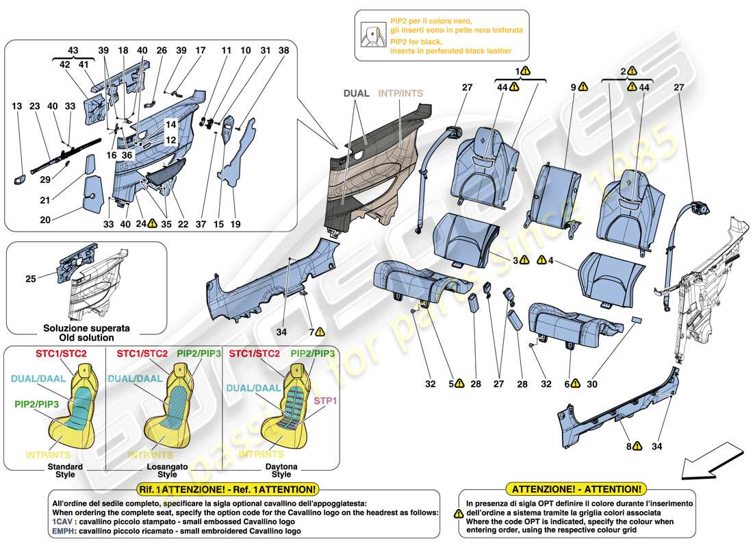 ferrari gtc4 lusso (rhd) rear seat - seat belts - interior trim part diagram