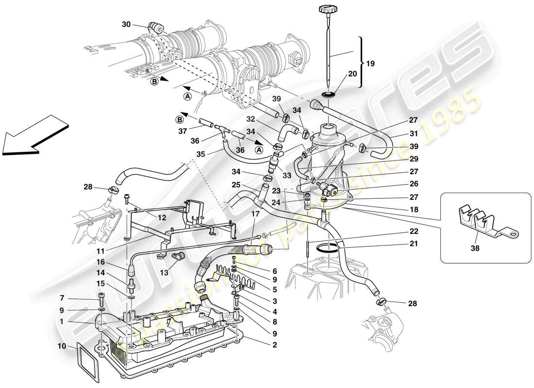 ferrari f430 scuderia (rhd) lubrication system - tank - heat exchanger part diagram