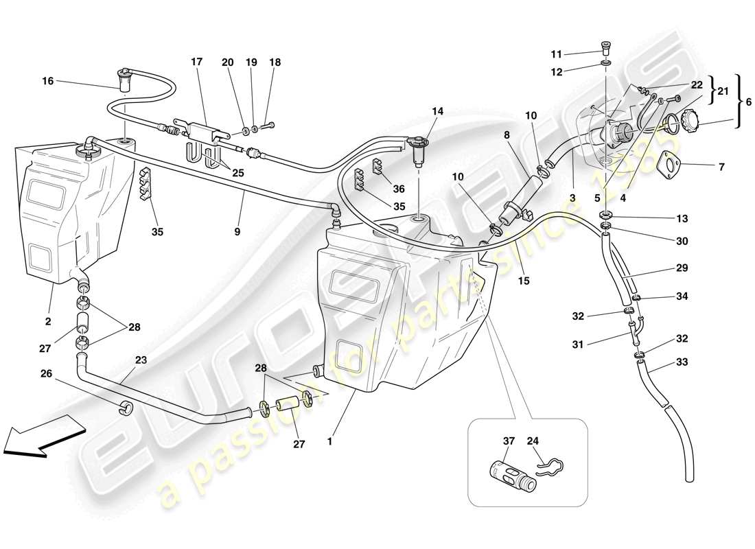 ferrari f430 scuderia (rhd) fuel tanks and filler neck part diagram