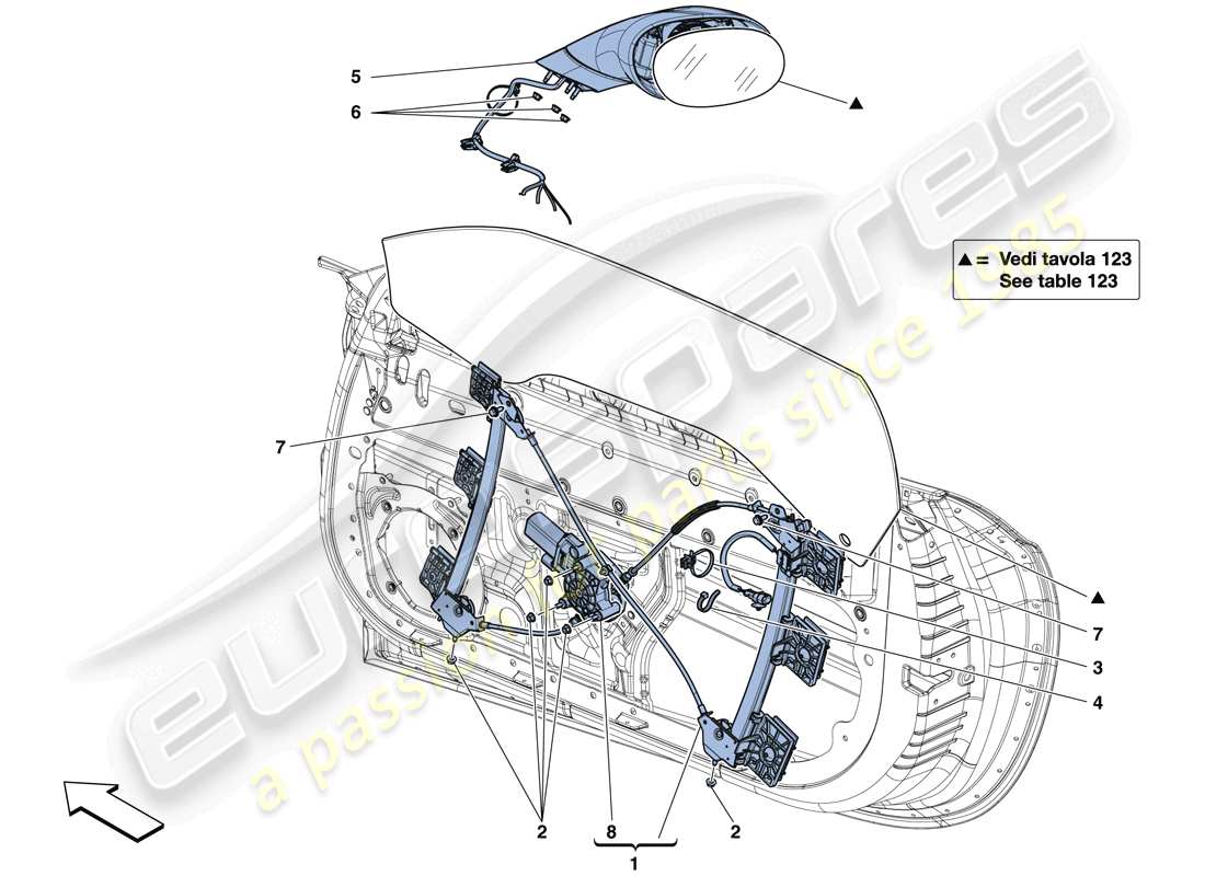 ferrari california t (europe) doors - power window and rear view mirror part diagram