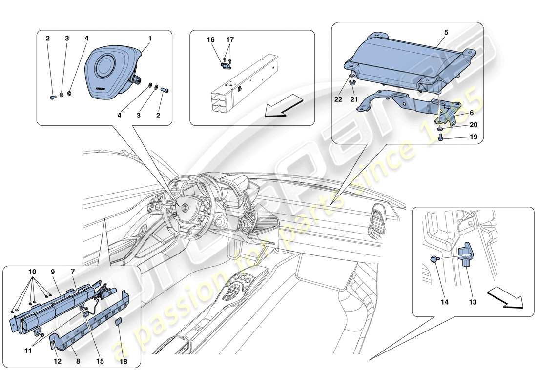 ferrari 458 italia (rhd) airbags part diagram