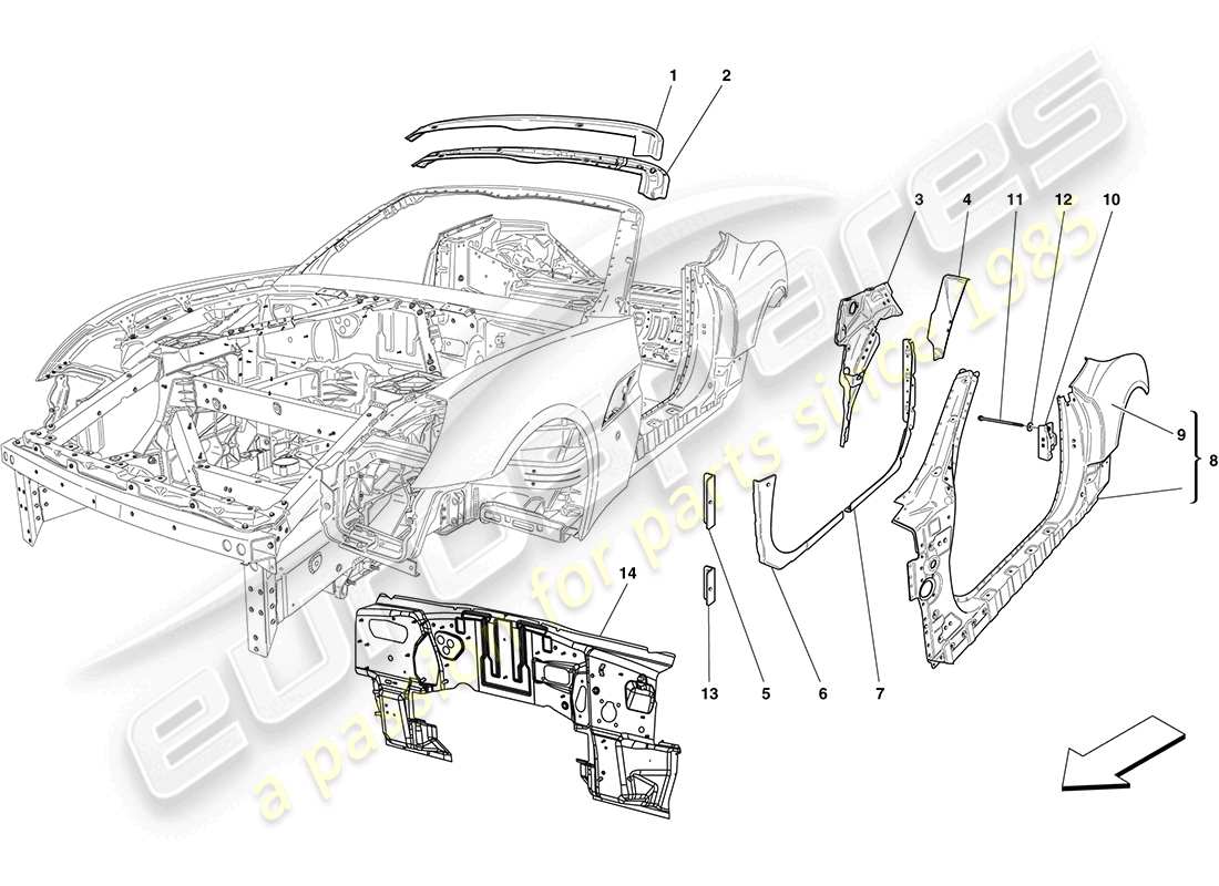 ferrari california (europe) centre bodyshell and external trim part diagram