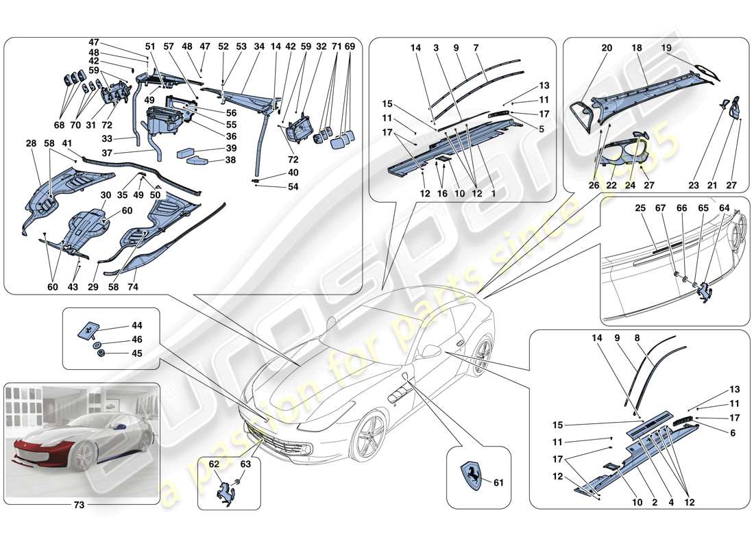 ferrari gtc4 lusso (rhd) shields - external trim part diagram