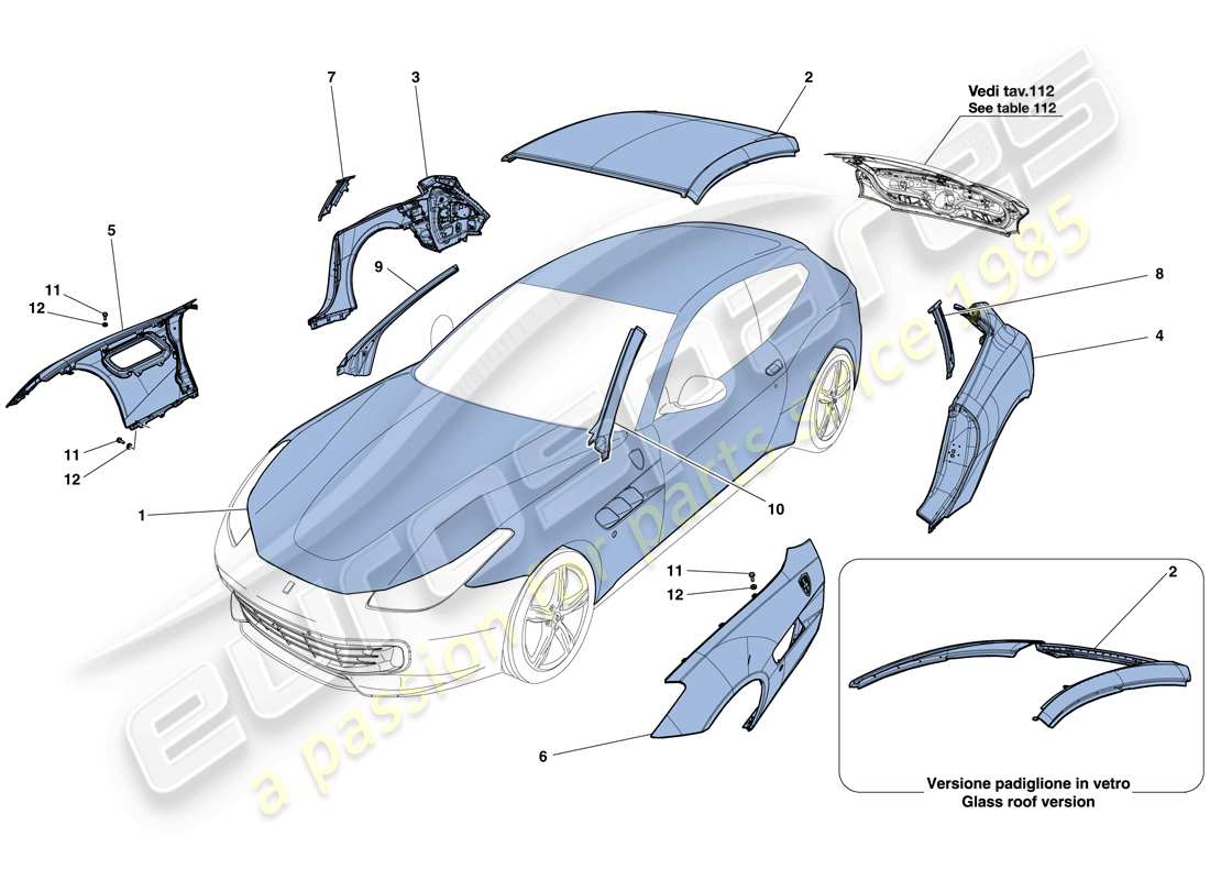 ferrari gtc4 lusso (rhd) bodyshell - external trim part diagram