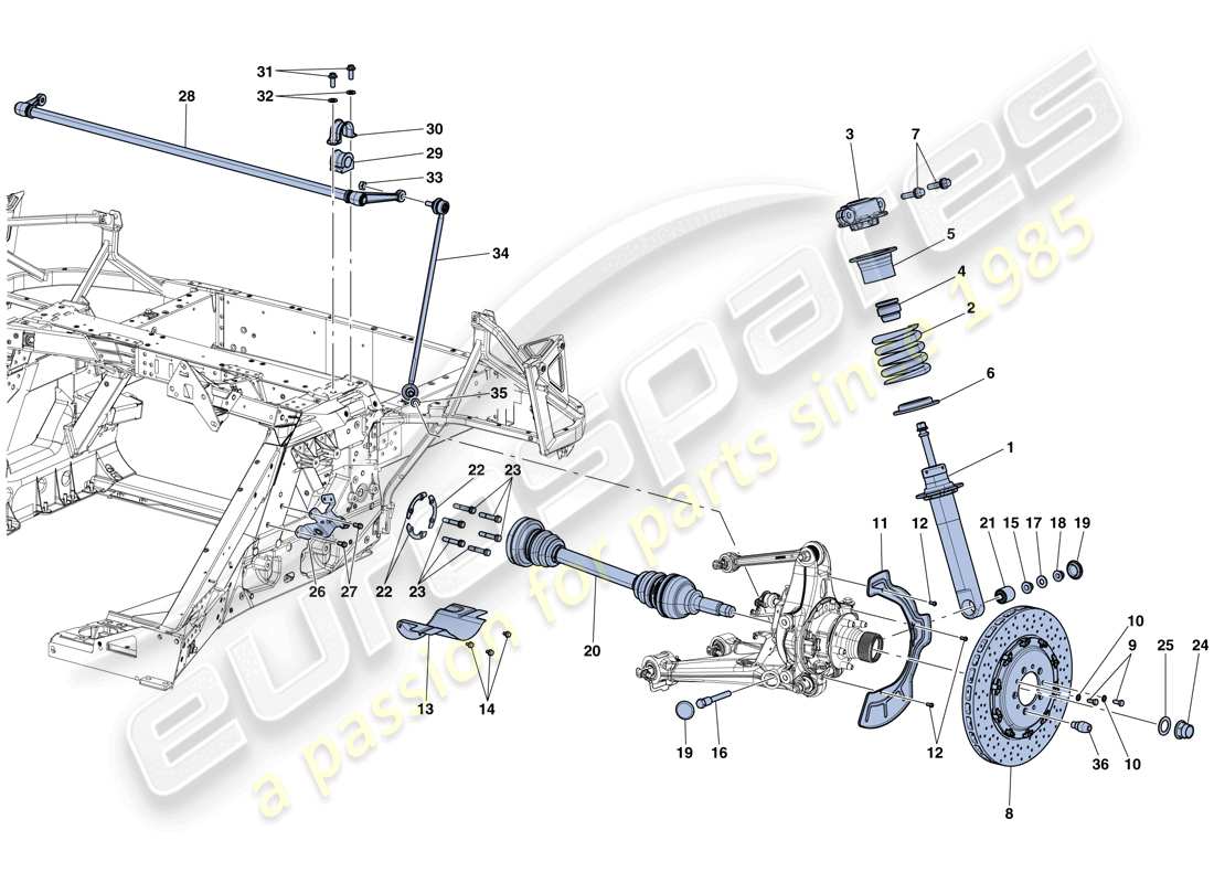 ferrari laferrari aperta (europe) rear suspension - shock absorber and brake disc part diagram