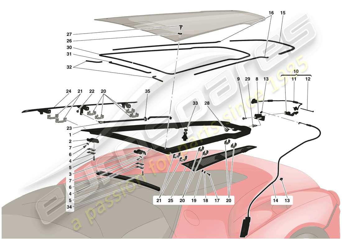 ferrari laferrari (europe) engine compartment lid and release mechanism part diagram