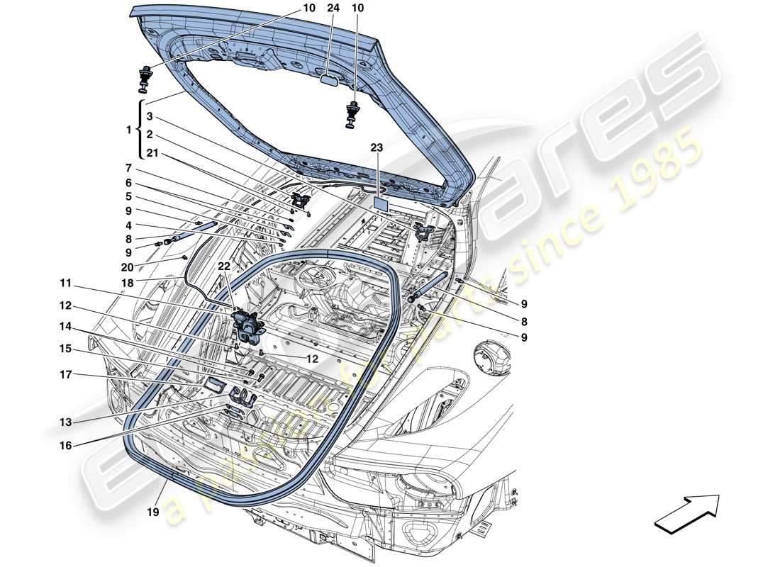 ferrari f12 berlinetta (rhd) rear lid and opening mechanism part diagram