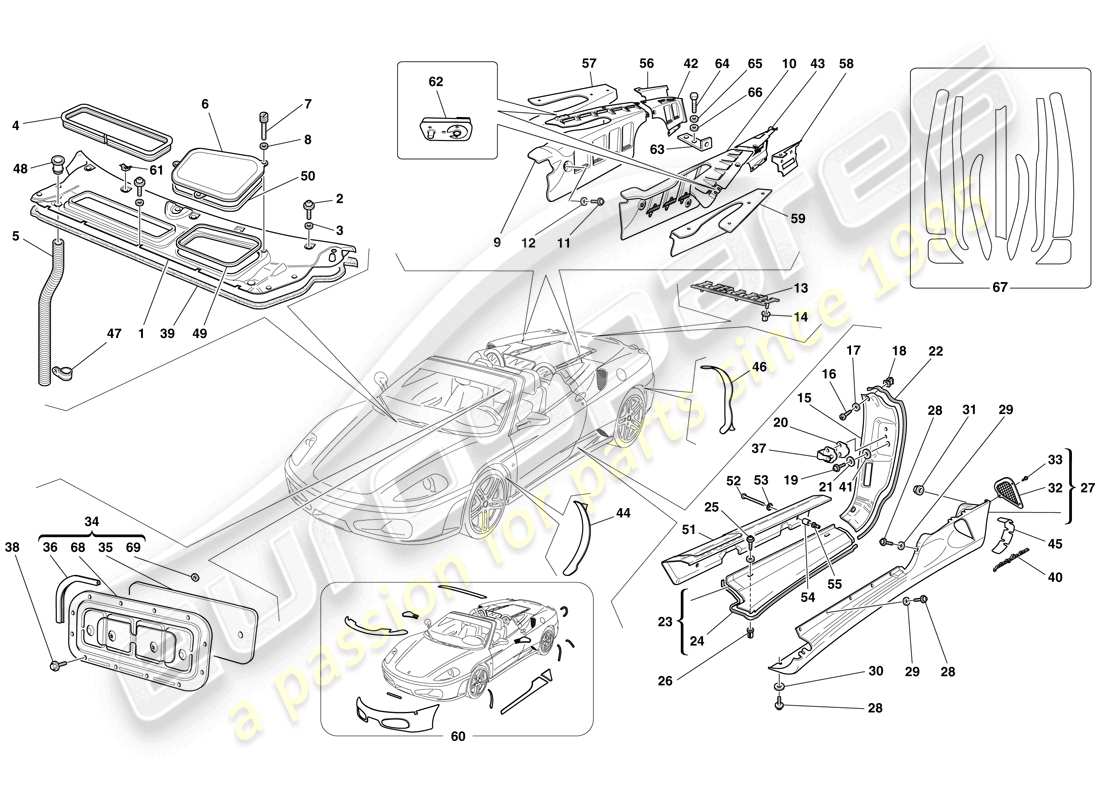 ferrari f430 spider (usa) shields - external trim part diagram