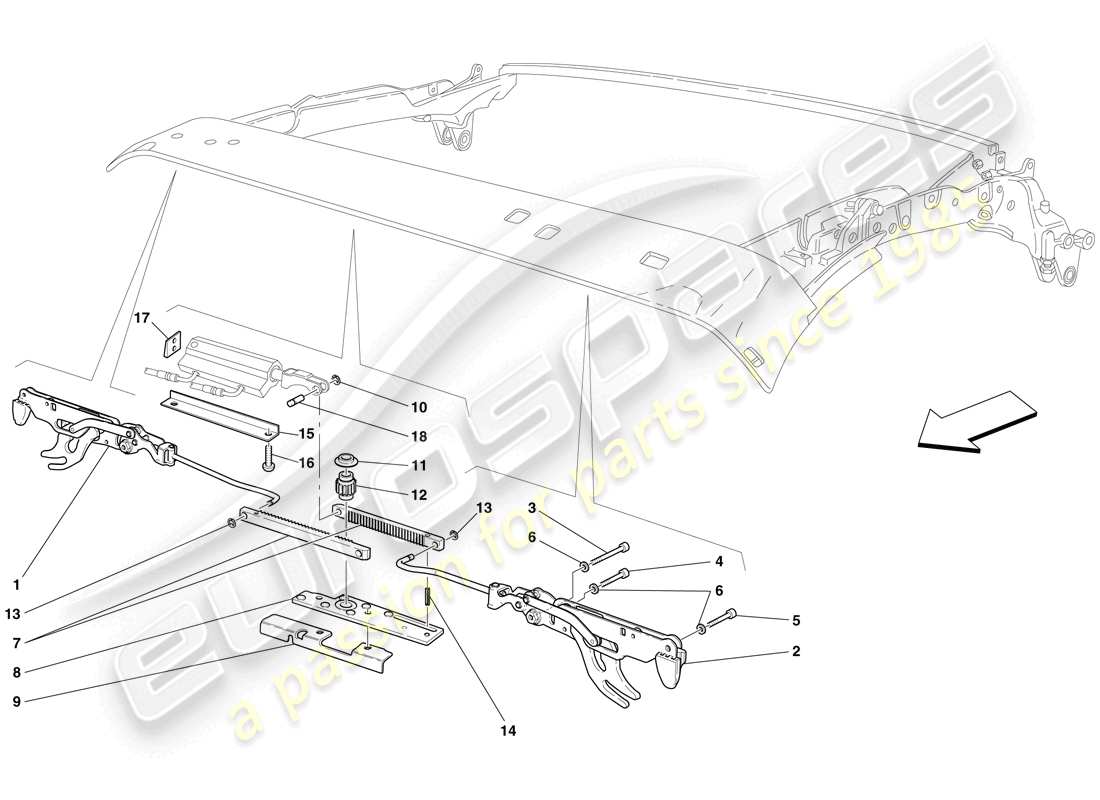 ferrari f430 spider (usa) front roof latch part diagram