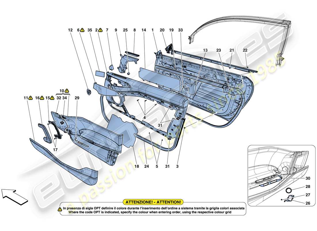 ferrari gtc4 lusso (usa) doors - substructure and trim part diagram