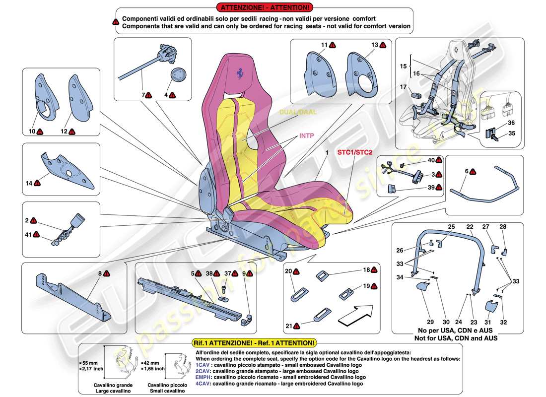 ferrari 458 italia (rhd) racing seat parts diagram