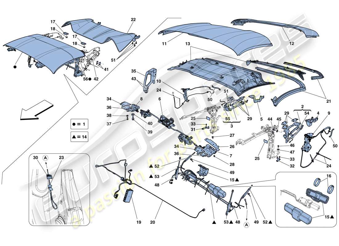 ferrari 458 spider (europe) roof part diagram