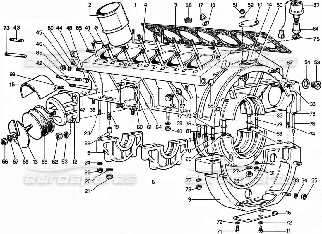 ferrari 365 gtc4 (mechanical) engine block - revision part diagram