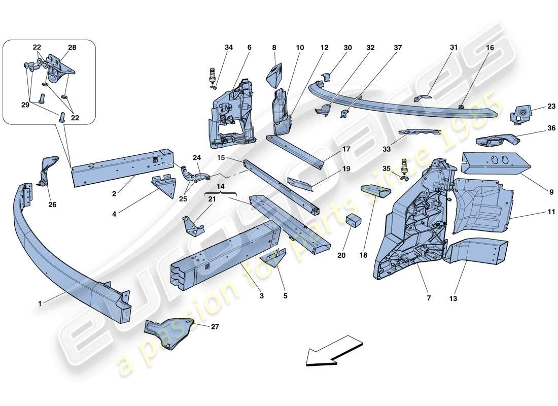 ferrari 458 speciale aperta (europe) chassis - structure, front elements and panels part diagram