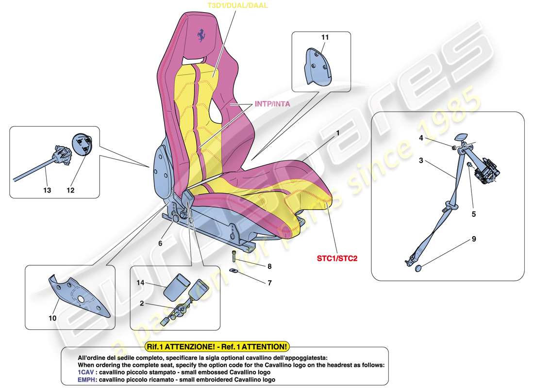 ferrari 458 speciale aperta (europe) racing seat part diagram