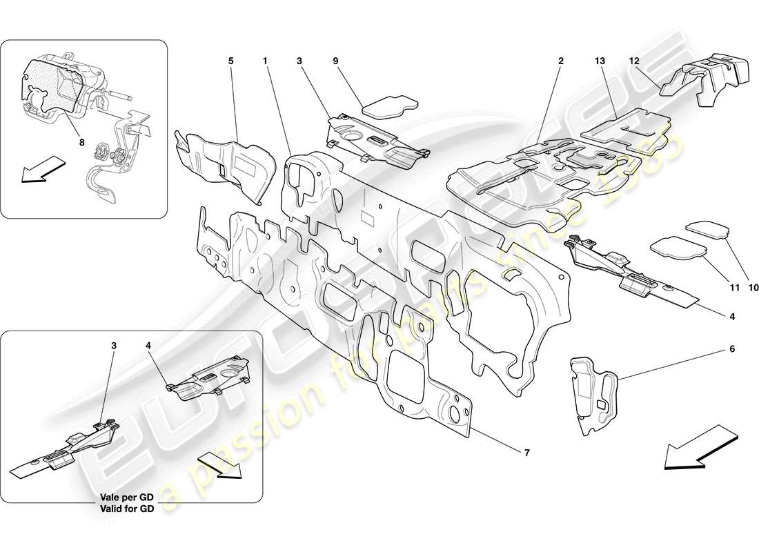 ferrari california (europe) soundproofing in vehicle part diagram