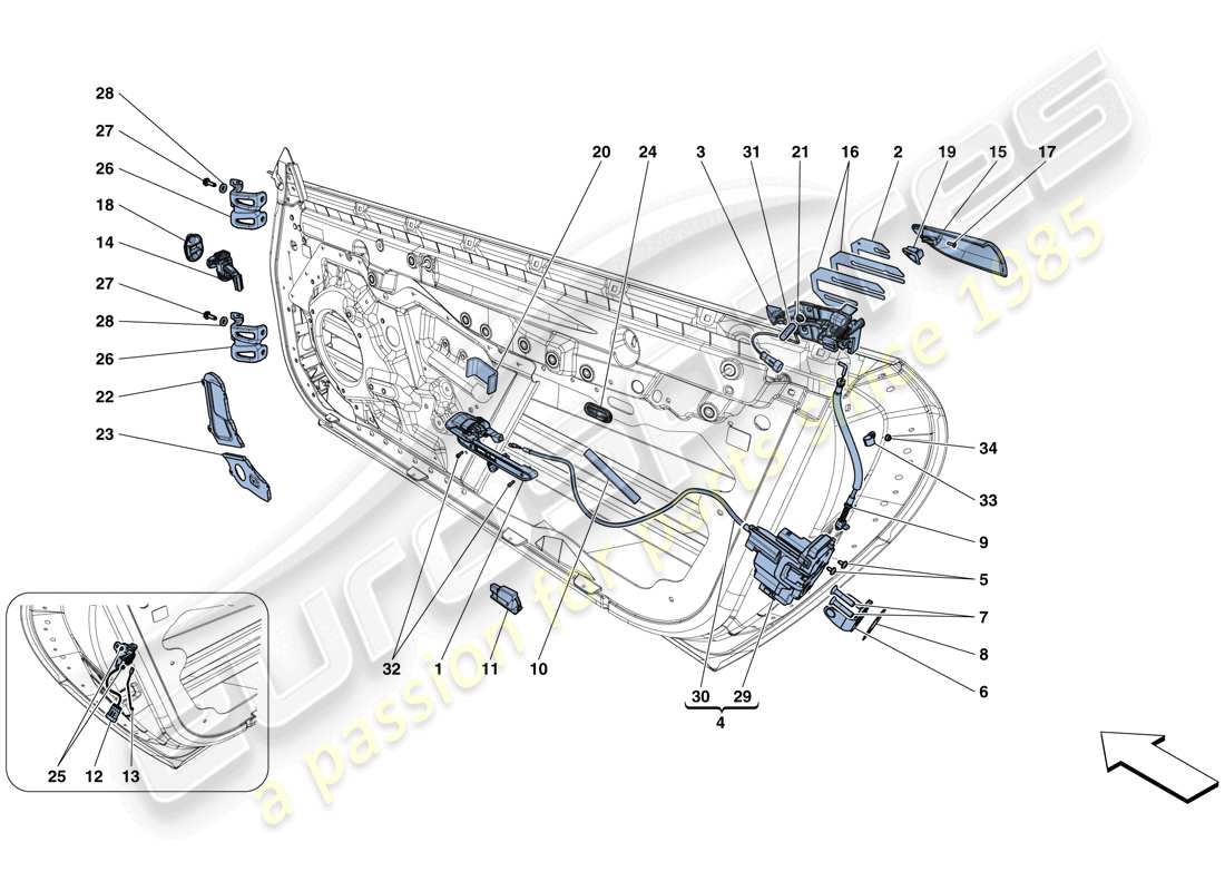 ferrari gtc4 lusso (rhd) doors - opening mechanisms and hinges part diagram