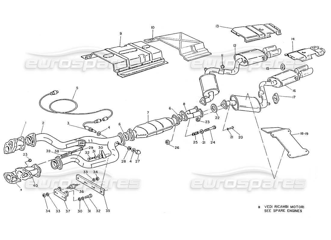 maserati ghibli 2.8 (non abs) catalyzed exhaust system (2800cc) part diagram