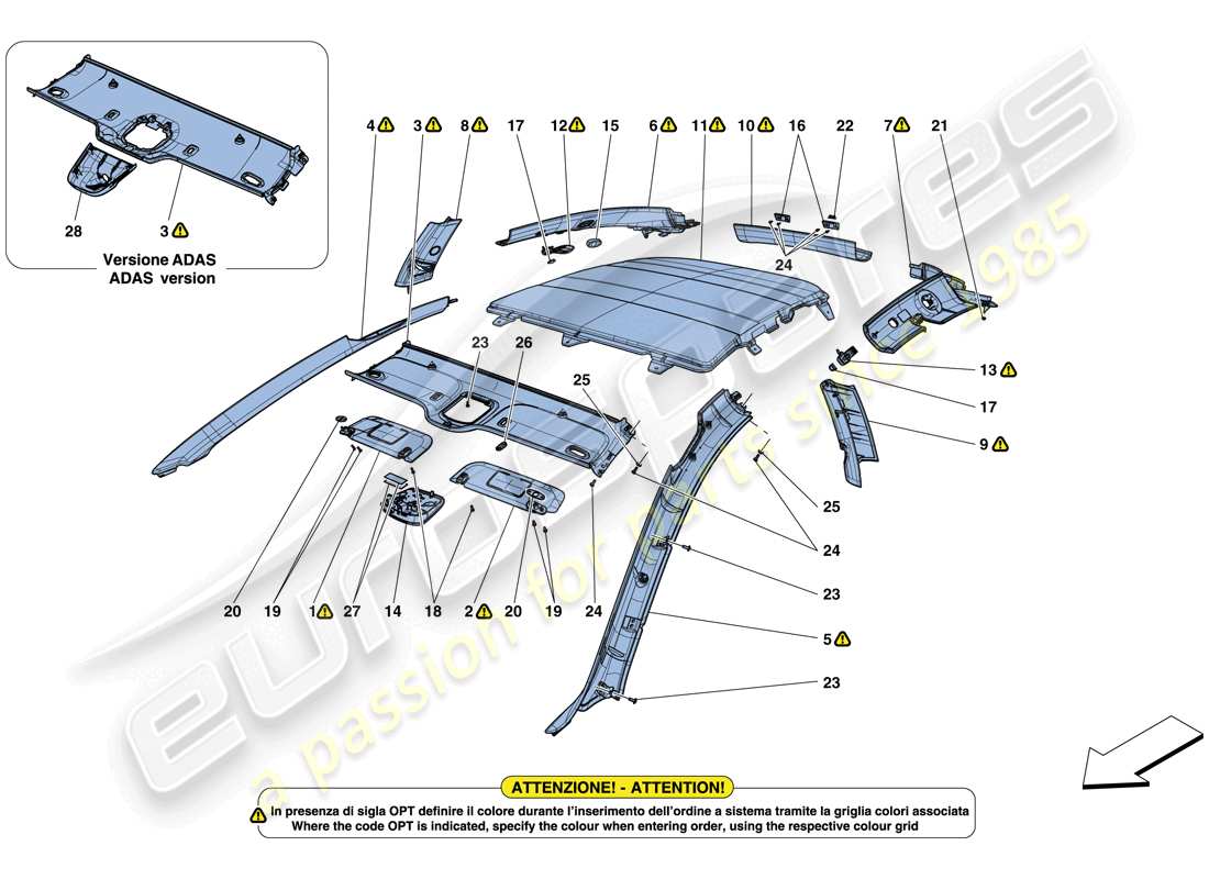 ferrari gtc4 lusso t (rhd) headliner trim and accessories part diagram