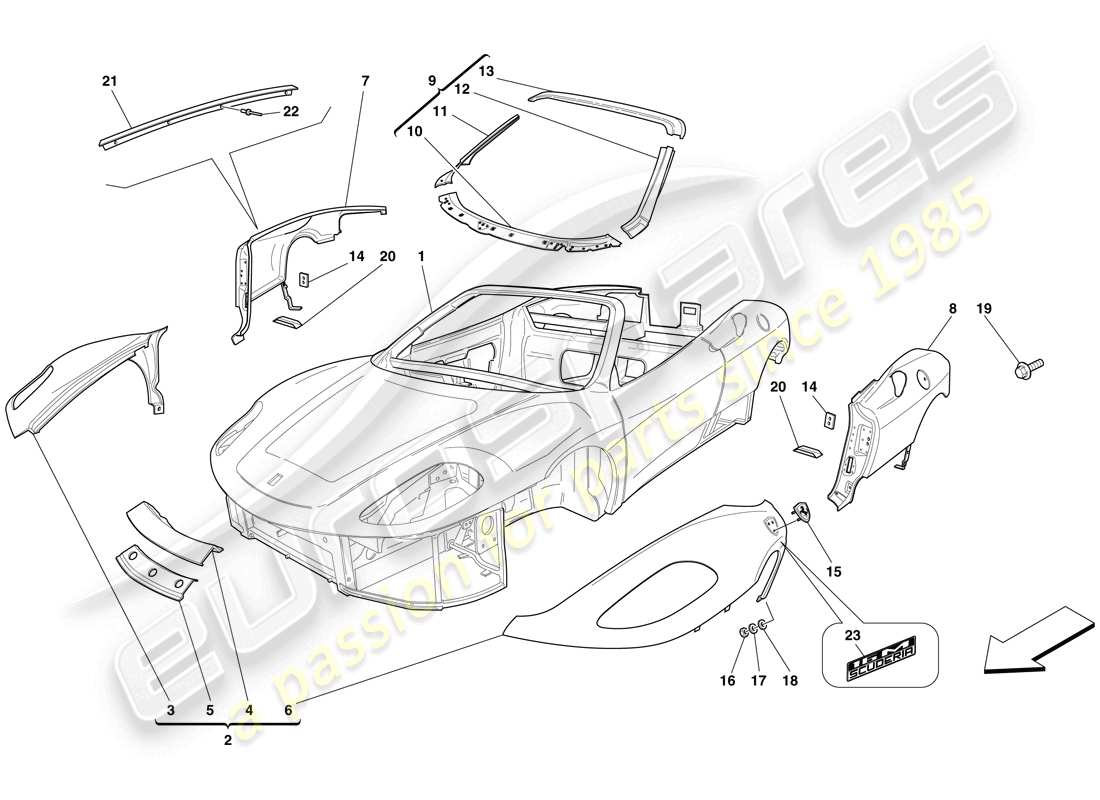 ferrari f430 scuderia (europe) bodyshell - exterior trim part diagram