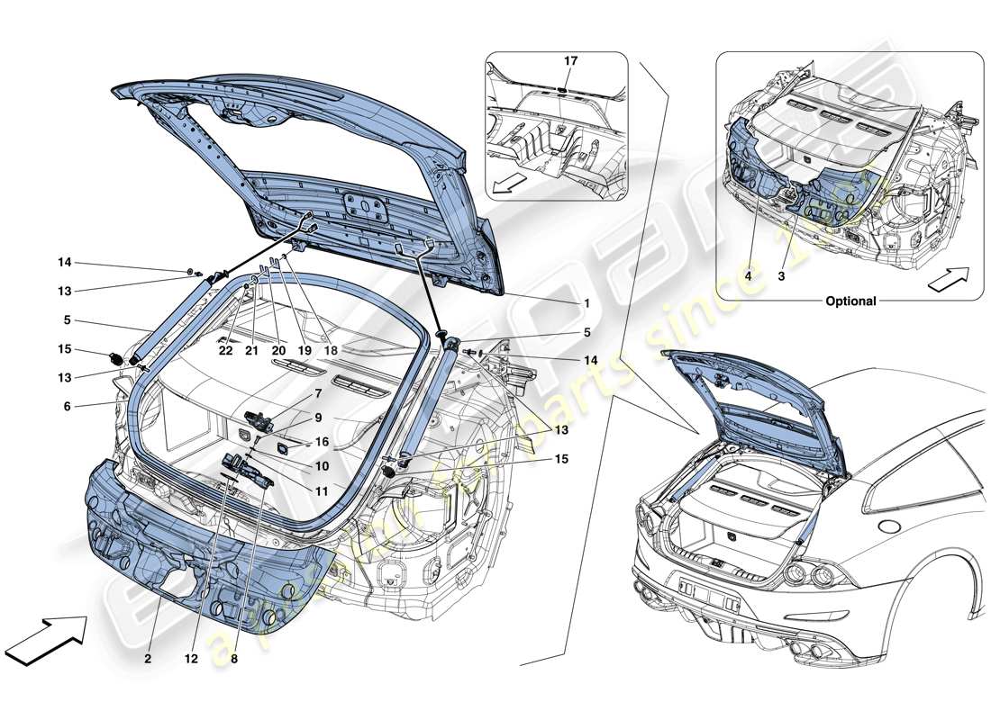 ferrari gtc4 lusso (europe) rear lid and opening mechanism part diagram